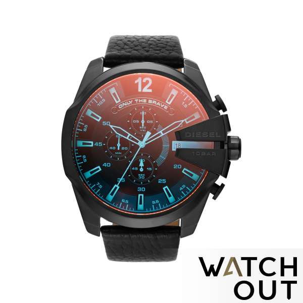Diesel Men's Mega Chief Chronograph Black Leather Watch DZ4323