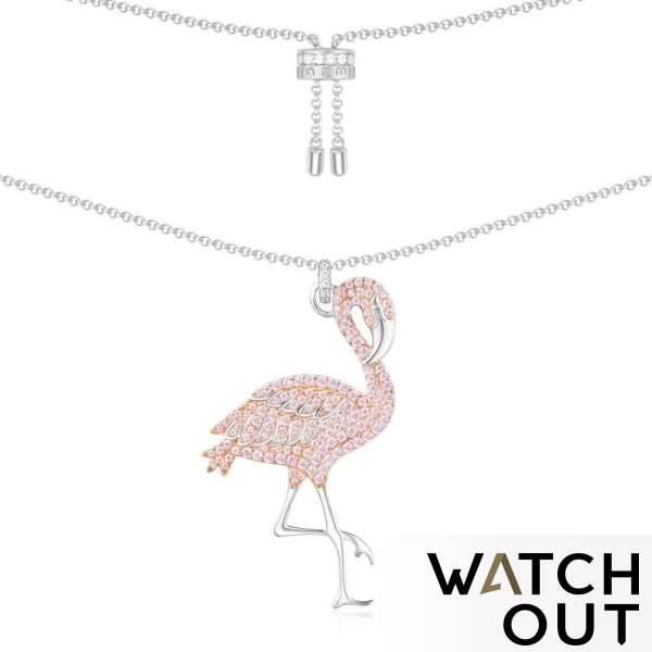 APM Monaco - ROSE #AC3922XORW Silver Pink Flamingo Necklace